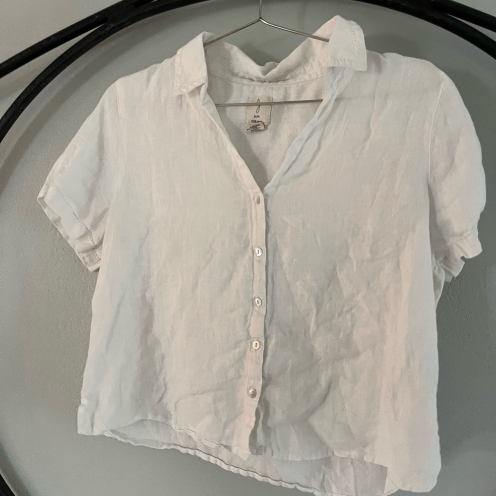 Joie Linen Button Up Shirt Boxy Short Sleeve White M